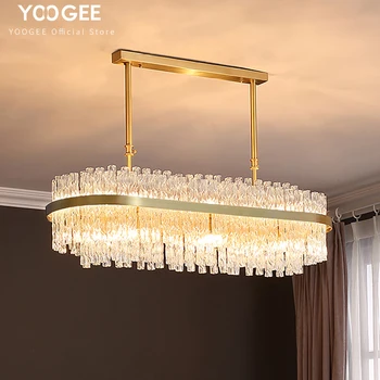 

YOOGEE Oval Gold Ceiling Chandelier for Living Room Restaurant Kitchen Cylinder Glass Indoor Lighting Led Home Decoration
