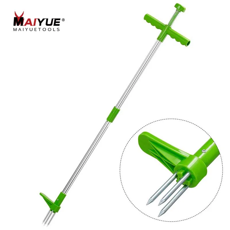 

MAIYUE Handled Aluminum Stand Up Weed Puller Killer Tool Stainless Steel Outdoor Claw Weeder