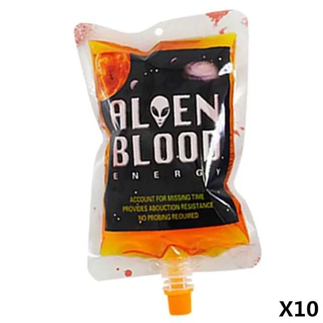 SAlien Blood 10PCS 10 шт. Хэллоуин косплей контейнер для напитков сумка вампир мешок крови реквизит зомби напитки Сумки пищевой класс ПВХ бутылка для воды - Цвет: SAlien Blood 10PCS