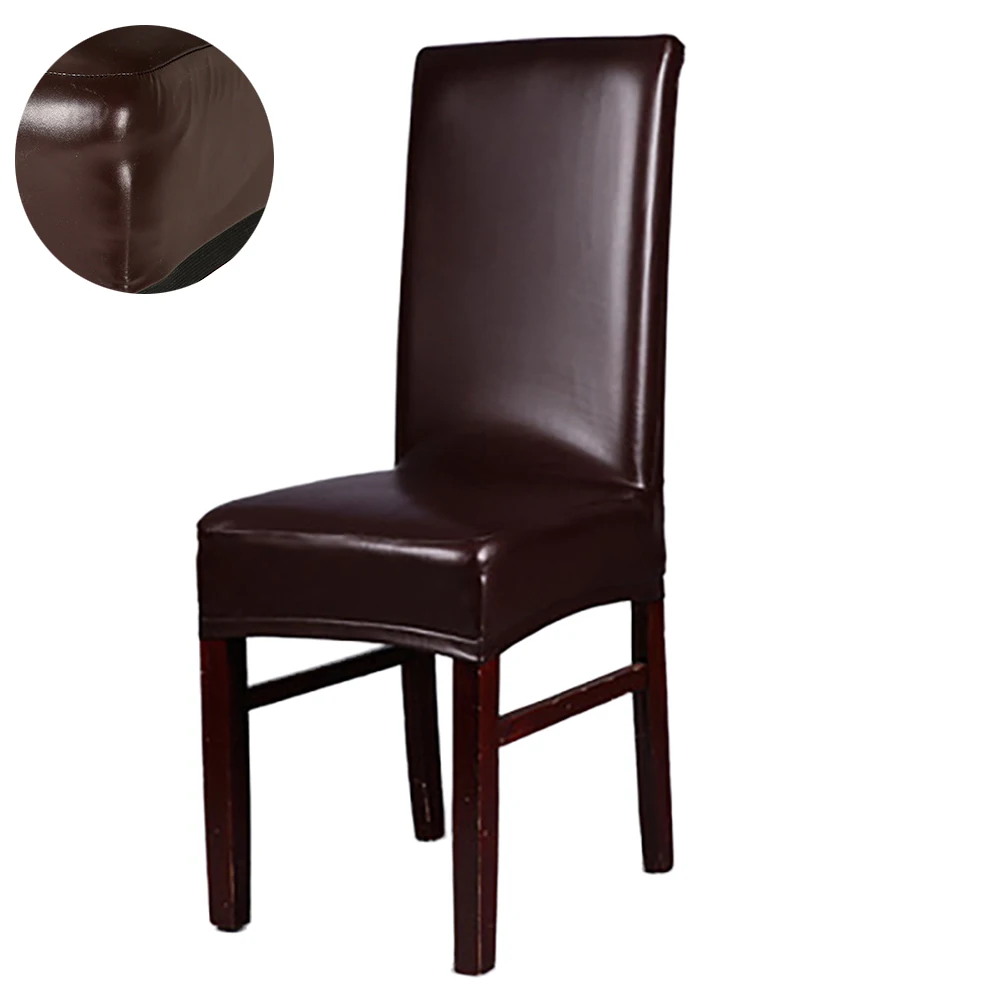 1/4/6Pcs PU Leather Stretch Dining Room Chair Cover Wedding Banquet Seat Covers 