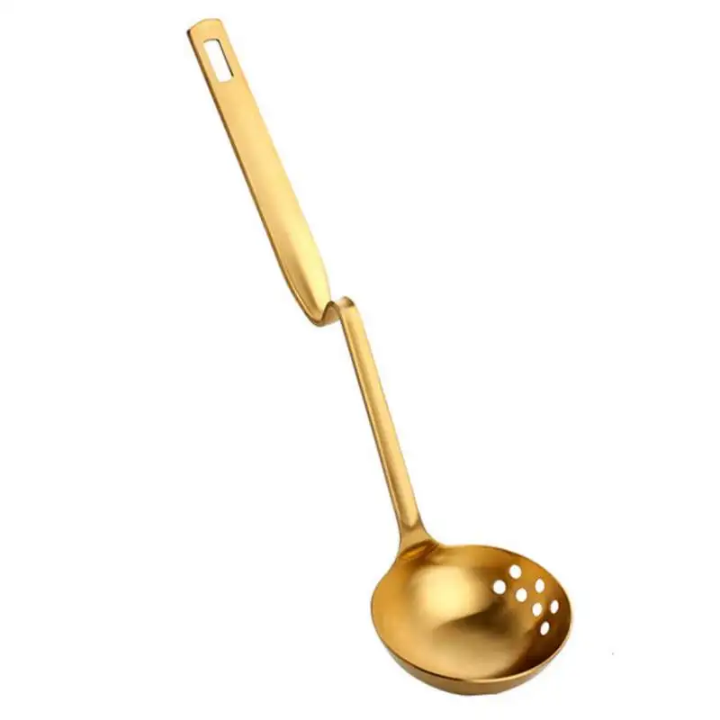Золотой 2 в 1, ложка для супа, Дуршлаг Из Нержавеющей Стали, горячий горшок, ложка для супа, кухонная, с длинной ручкой, фильтр, шумовка, розовая, Золотая ложка - Цвет: Золотой