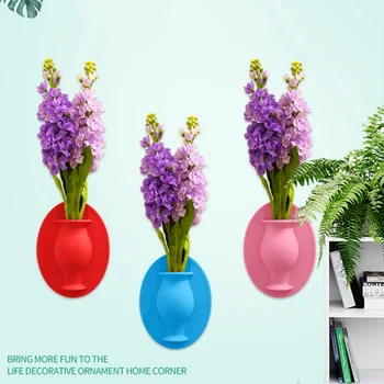 

Wall Hanging Silicone Floret Bottle Silicone Vase Container Magic Sticker On Glass Wall Flower Pots Home Office Decor