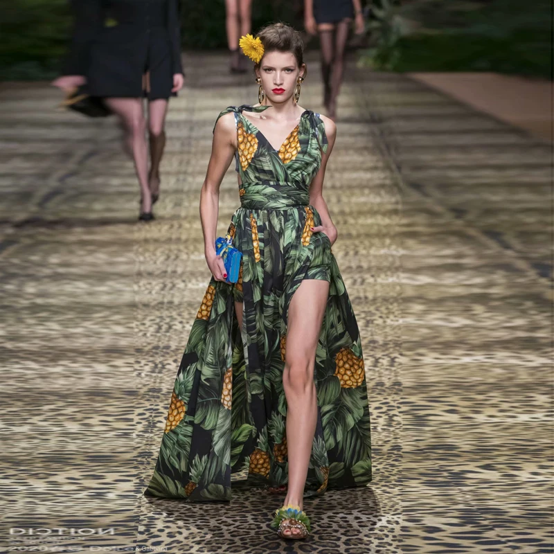 Джунгли с цветочным принтом длинное платье Boho цельный Одежда на бретелях