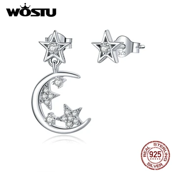

WOSTU 2020 NEW 925 Sterling Silver Dazzling Star Moon Stud Earrings Wedding Zircon Earrings For Women Trendy Jewelry DXE813