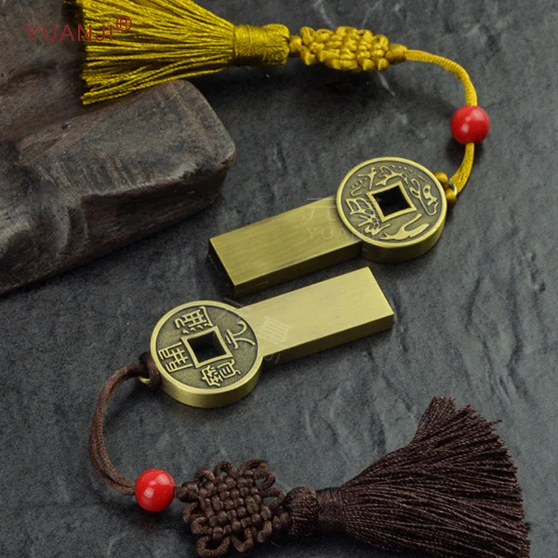 Китайский стиль медная монета usb флэш-диск 64g Металлический Мини прекрасный бронзовый Ruyi usb флэш-диск Деловой Подарок; индивидуальный логотип