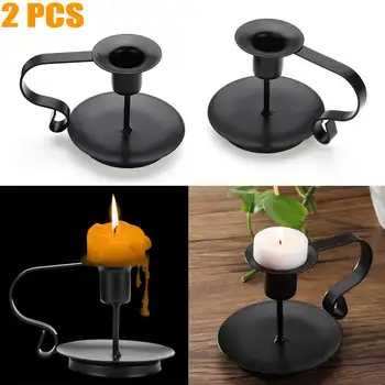 

2Pcs Retro Iron Candelabrum Taper Candle Holder Candlestick Stand Candlelight Dinner Kitchen Home Decoration