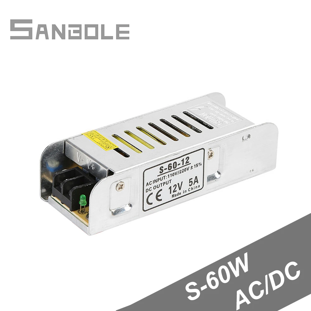 

S-60-12 Strip Type Power Supply Switch 60S Switching Power Supply Led Showcase Lamp 12v5a With Metal Shell