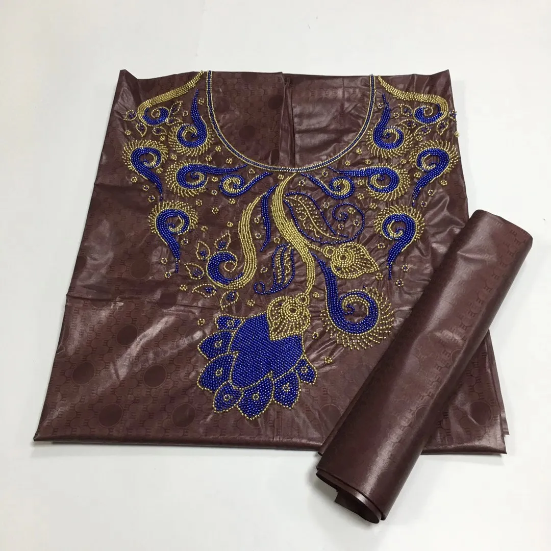 African Best Quality Dubai Atiku Fabrics Bazin Riche Lace Fabric Beads Stones Neck Designs Textiles 3Meter+2Yards For Dress | Дом и сад