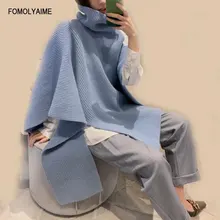 Fashion Pullover Sweaters New Style Women's Clothes Irregular Designer Turtleneck Versatile Light Blue Thermal Sweater Fashion Pullover Sweaters New Style Women's Clothes Irregular Designer Turtleneck Versatile Light Blue Thermal Sweater