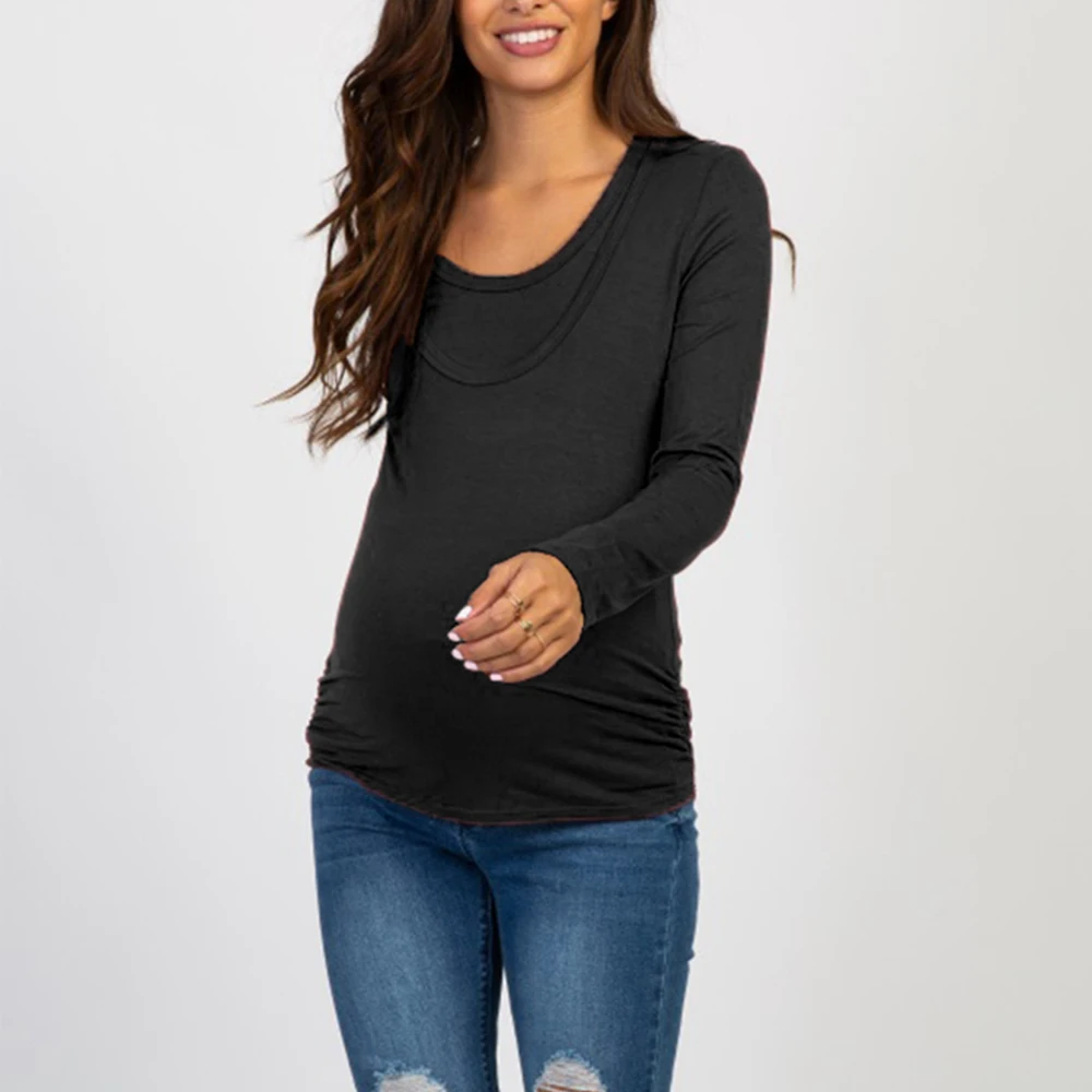 Emmababy New Women Pregnant Maternity Clothes Long Sleeve solid Color Soft Nursing Top Breastfeeding T-Shirt