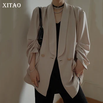

XITAO Solid Color Blazer Women Loose Fashion Casual All Match Double Breasted 2020 New Autumn Women Clothes Goddess ZP2079