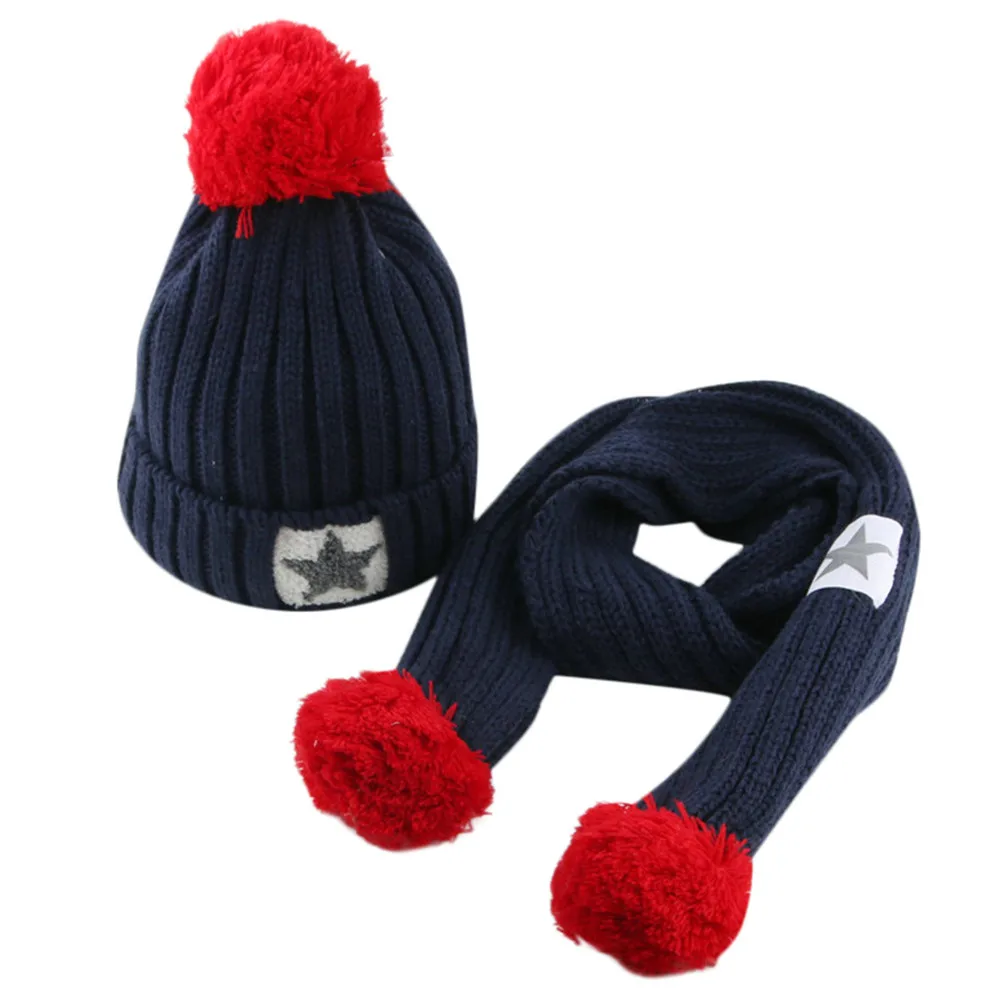 Navy Hat Шапка для новорожденных Фотография propsGirl Мальчик Зима крючком вязаная шапка акриловое волокно шапочка Hairball набор из шапки и шарфа czapki dla dzieci - Цвет: Navy Hat