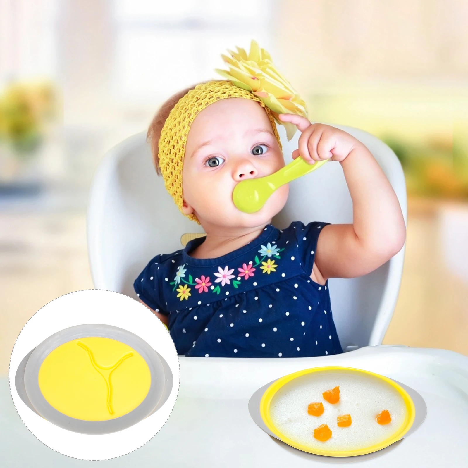 1 Juego de vajilla útil para plato de comida de silicona para bebés, tenedor, uso para bebés|Platos| - AliExpress