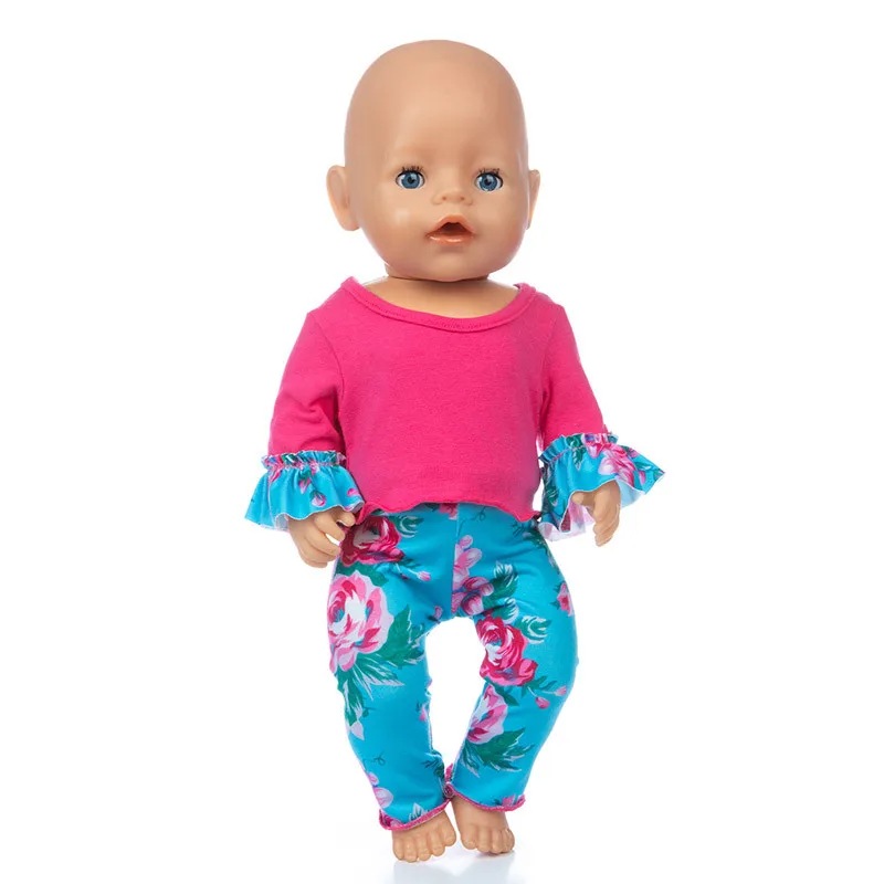 

2020 New Baby New Born Fit 18 inch 43cm Doll Clothes Accessories Red Shirt Rose Pants Suit For Baby Birthday Gift