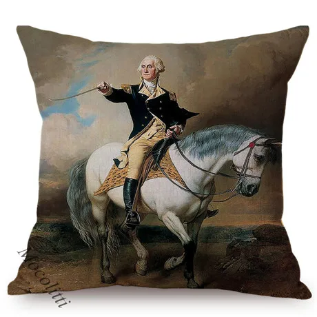 Oil Painting Art Great Celebrity General Costume Equestrian Portrait Design Sofa Throw Pillow Case Home Decorative Cushion Cover K165-1