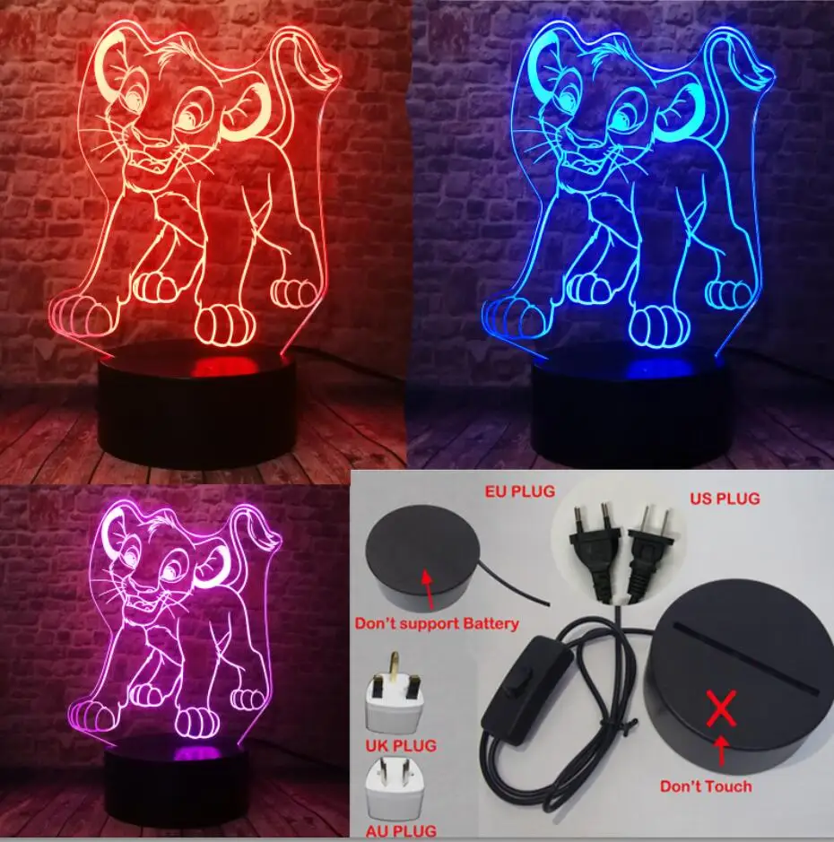 Switch Plug 3 Color Милый Simba Король Лев джунглей животные крутые умные безопасные трещины база 7 цветов Изменение ночной Светильник для детей рождественские подарки - Испускаемый цвет: Switch Plug 3 Color