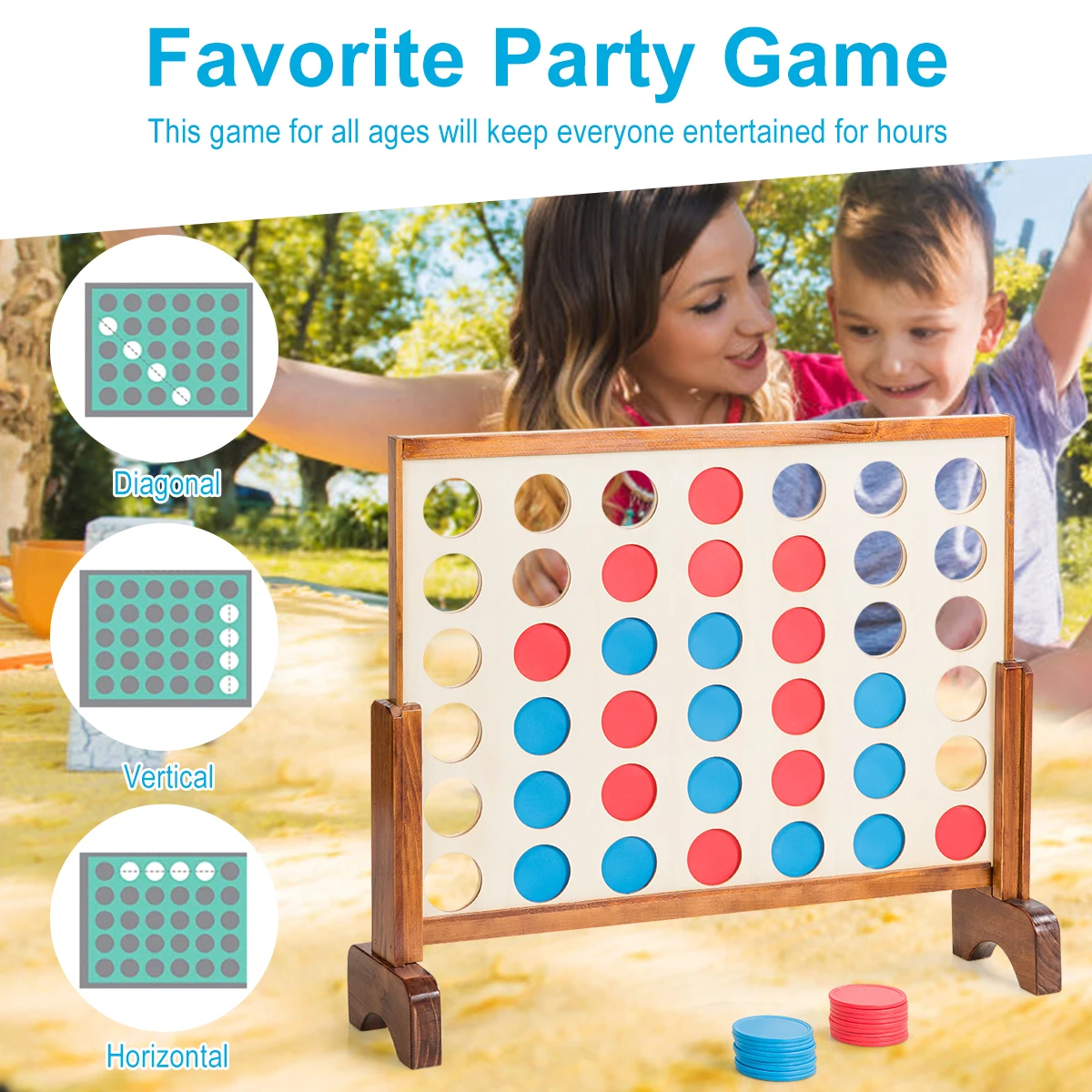 Giant 4 In A Row Game Wood Board Connect Game Play Adults Kids w/Carrying bag 2