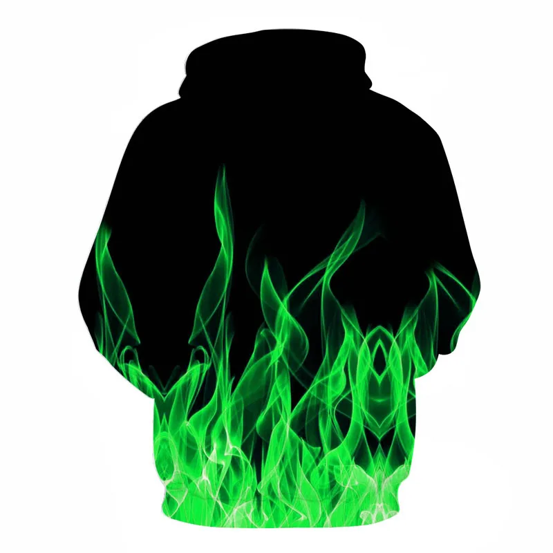 Novo colorido verde chama 3d hoodie moda