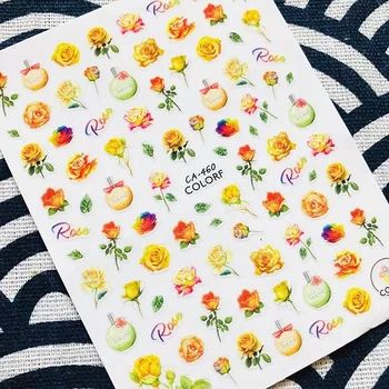 

CA-460 Newest beauty yellow ROSE design colorful designs 3d nail art sticker nail decal accessories
