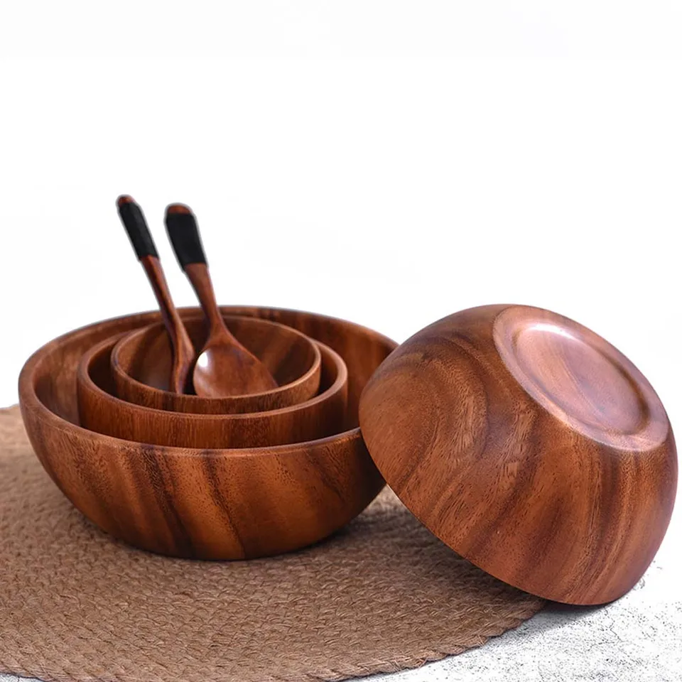 Insalatiera in legno ciotole in legno massello di Acacia per insalata zuppa di riso utensili da cucina per la casa