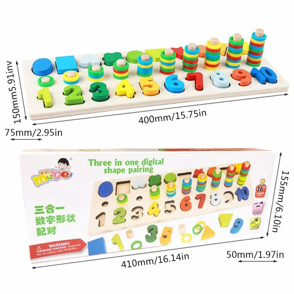 HOT Wooden Digital Shape Matching Cognitive Logarithmic Board Early Childhood Education Intellectual Hand Grasping Board Toy