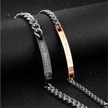 

10Pcs European and American fashion couple bracelets alloy rhinestone bracelets for men and women Valentine Day gifts C-57