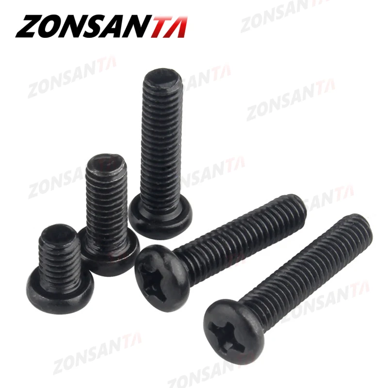 ZONSANTA M1.2 M1.4 M1.7 M2 M2.5 M3 M4 M5 M6 DIN7985 Schwarze Kohlenstoffstahl-Kreuzschlitzschrauben mit Flachkopf Phillips TV-Schrauben – Detail 4
