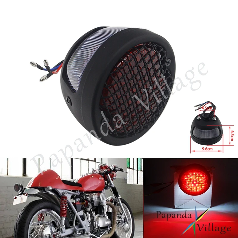 Motorcycle Rear Tail Brake Light Mesh Lens Lamp License Plate Bracket Cafe Racer 