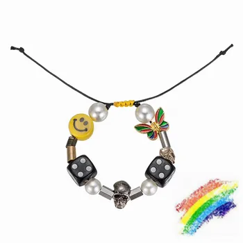 

Travis Smiley Pearl Bracelet Accessories Kanye West Chain Necklace Metal Skull Adjustable Bracelet Strap
