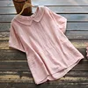 7788 New Summer Women Blouse Japan Style Loose Peter Pan Collar Short Sleeve Tops Casual Pullover Shirts Women 1