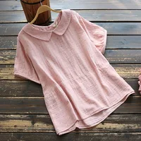 7788 New Summer Women Blouse Japan Style Loose Peter Pan Collar Short Sleeve Tops Casual Pullover Shirts Women 1