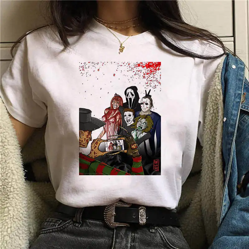 Странные Вещи Pennywise Майкл Майерс Джейсон Voorhees Хэллоуин ужас Ouija Ropa Camiseta Das Mulheres Футболка Топ Haut Femme - Цвет: 4