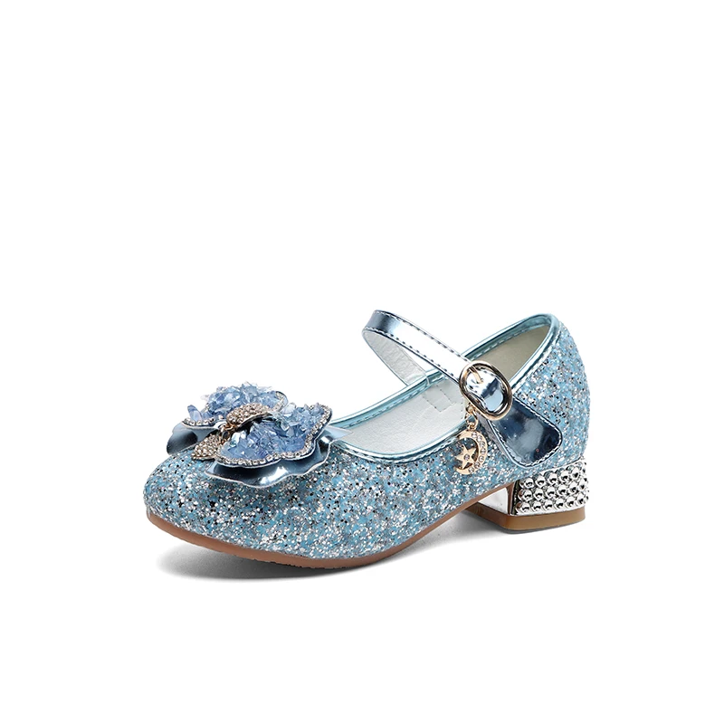 Детская обувь Осенняя принцесса обувь Лук Стразы Дети платье свадебная обувь Повседневные кроссовки для девочек от 2 до 12 лет - Цвет: blue