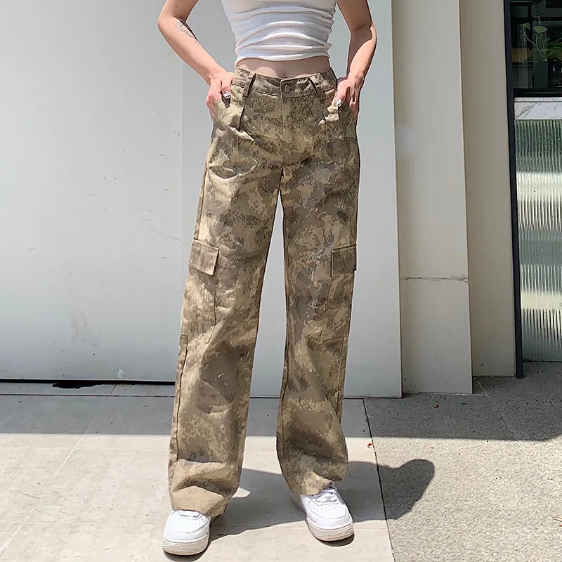 

Camouflage Women High Waisted Long Trousers Ladies Skinny Casual Pants Capris Pocket Streetwear Y2K