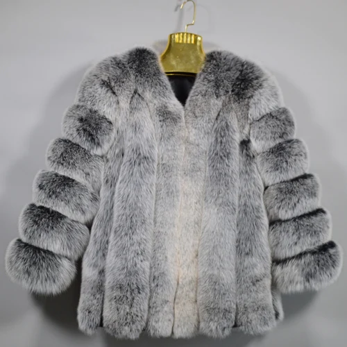 Женская брендовая шуба из натурального Лисьего меха высокого качества, зимняя куртка с длинными рукавами из натурального Лисьего меха, Роскошная Шуба из натурального Лисьего меха для девочек - Цвет: frost color