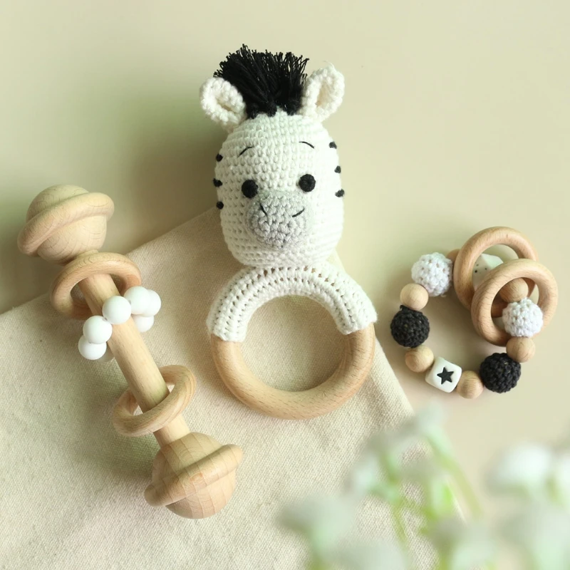 BPA Free Crochet Baby Teether Newborn Dummy Holder Pacifier Clips Teething Bracelets Cute Soother Chain Infants Rattle Teether teething toys baby teething toys pacifier clips