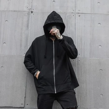 

Spring summer men long sleeve hooded zipper t shirt oversized punk rock hip hop tshirt men japanese harajuku cloak streetwear