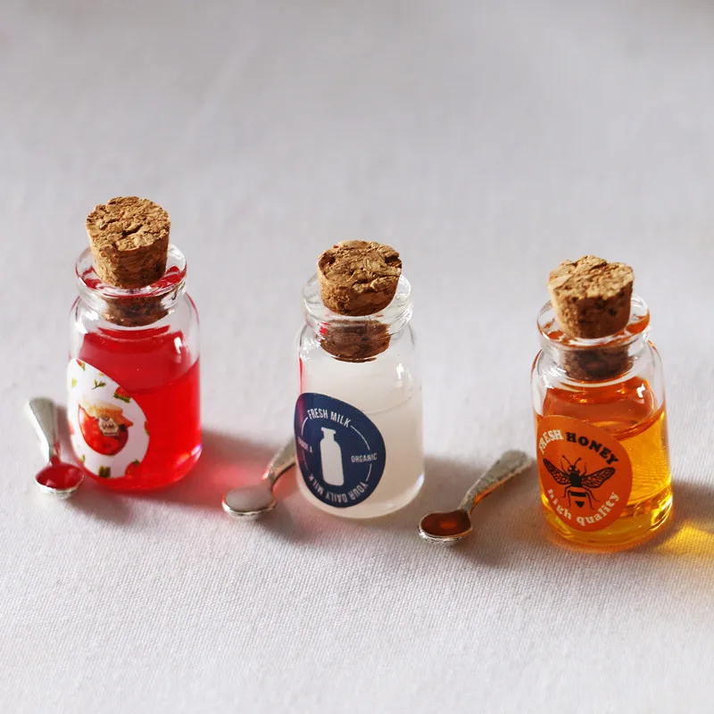 NEW 2PCS/Set 1:12 Miniature Fruit Jam Bottle Bee Honey Pretend Food for Dollhouse Kitchen Play Accessories 4