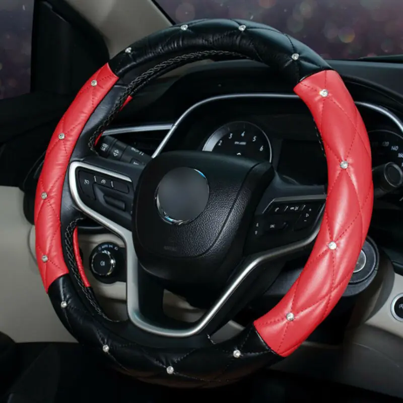 Авто Интерьер крышка рулевого колеса отделка искусственная кожа Bling Стразы 37-38 см