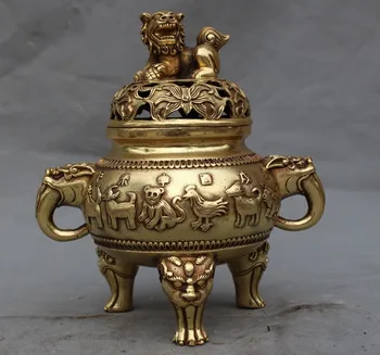 

christmas chinese fengshui brass 12 zodiac foo dog lion statue incense burner Censer halloween