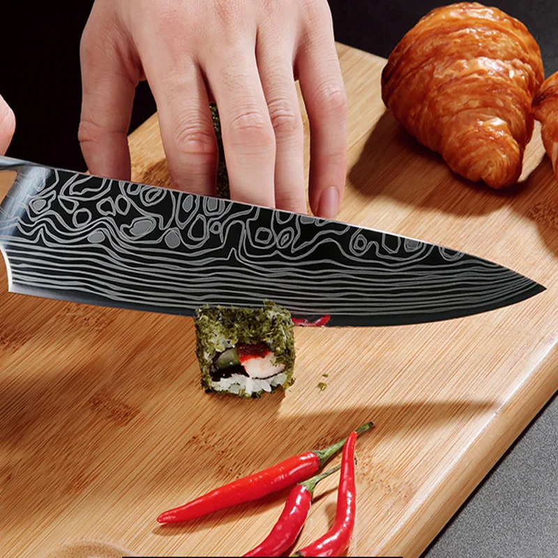 Немецкие 4116 Molybd Enum ванадиевые SteeKitchen поварские ножи 8 дюймов из японской нержавеющей стали дамасский лазерный узор для нарезки сантоку