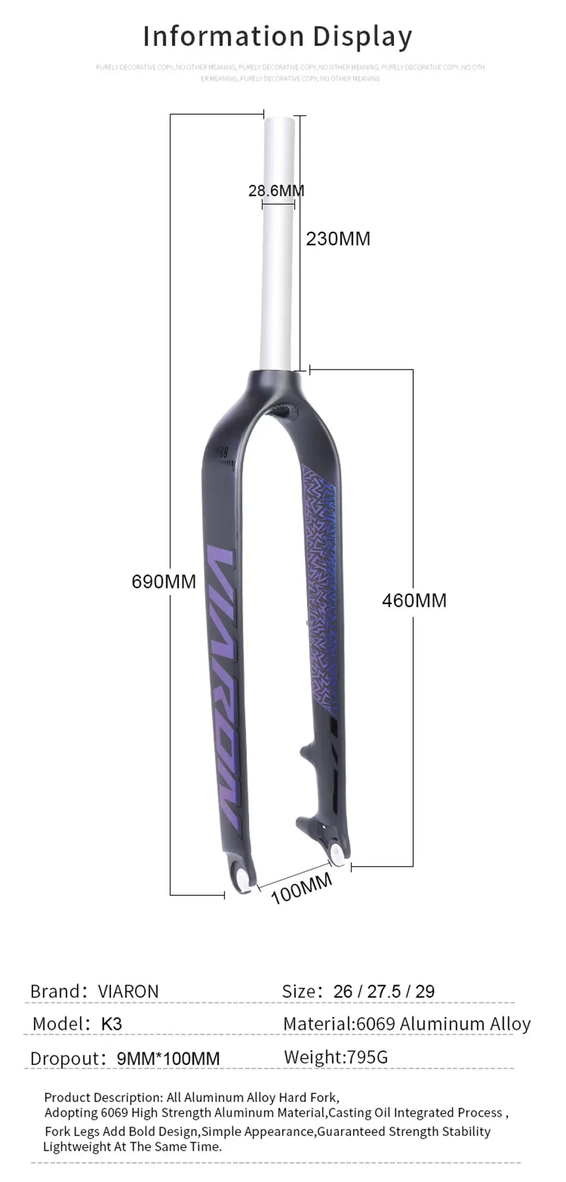 Bicycle Rigid Fork Aluminum Alloy 9mm MTB Mountain Road Hard Fork 26 27.5 29er Bicycle Rigid Fork Aluminum Alloy 9mm MTB Mountain Road Hard Fork 26 27.5 29er