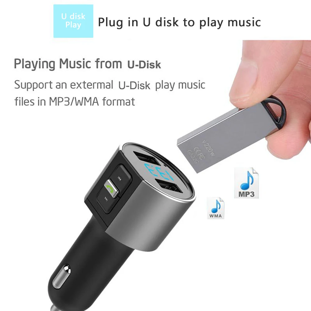 3.4A автомобильное USB зарядное устройство fm-передатчик Bluetooth громкой связи USB Зажигалка Разъем U диск воспроизведения музыки двойной USB MP3 зарядное устройство