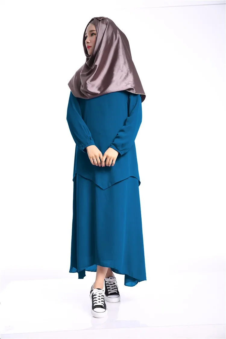 Мусульманское женское платье, имитация двух частей, для взрослых, модное, abaya Jilbabs и abaya s, мусульманское женское платье с длинным рукавом, арабское платье W703
