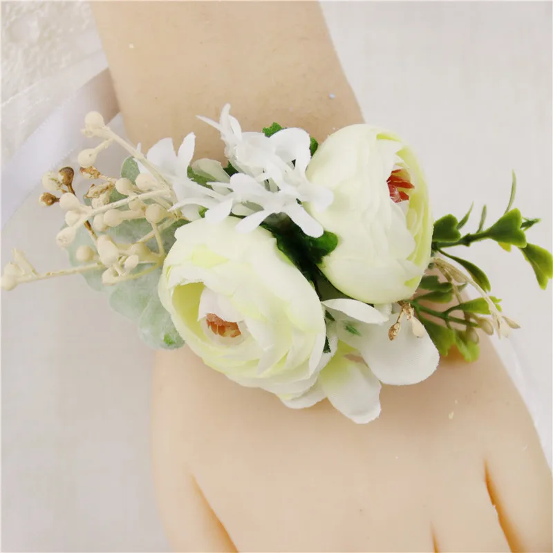 wrist corsage-F Букет невесты Мода Высокое качество для девочек наручные корсаж свадебная бутоньерка искусственный Шелковая Роза украшение для свадьбы с декоративным цветочным рисунком и ленточной перемычкой под пальцы браслет для выпускного вечера вечерние свадебные бутоньерка - Цвет: wrist corsage-F