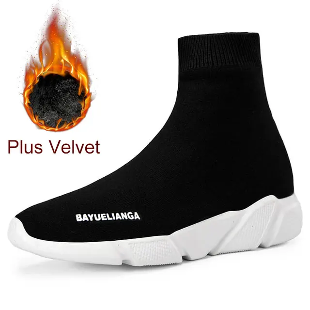 Women Shoes Unisex Short Plush Shoes HighTop Men Socks Boots Soft Sneakers Women Large Size 35-46 Women Platform Vulcanize Shoes Velvet Black