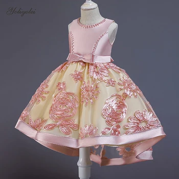 

Yoliyolei 3D Embroidery 2020 Girls Dress Elegant Princess Kids Dresses For Girls Wedding Party Ball Gown Children Clothing