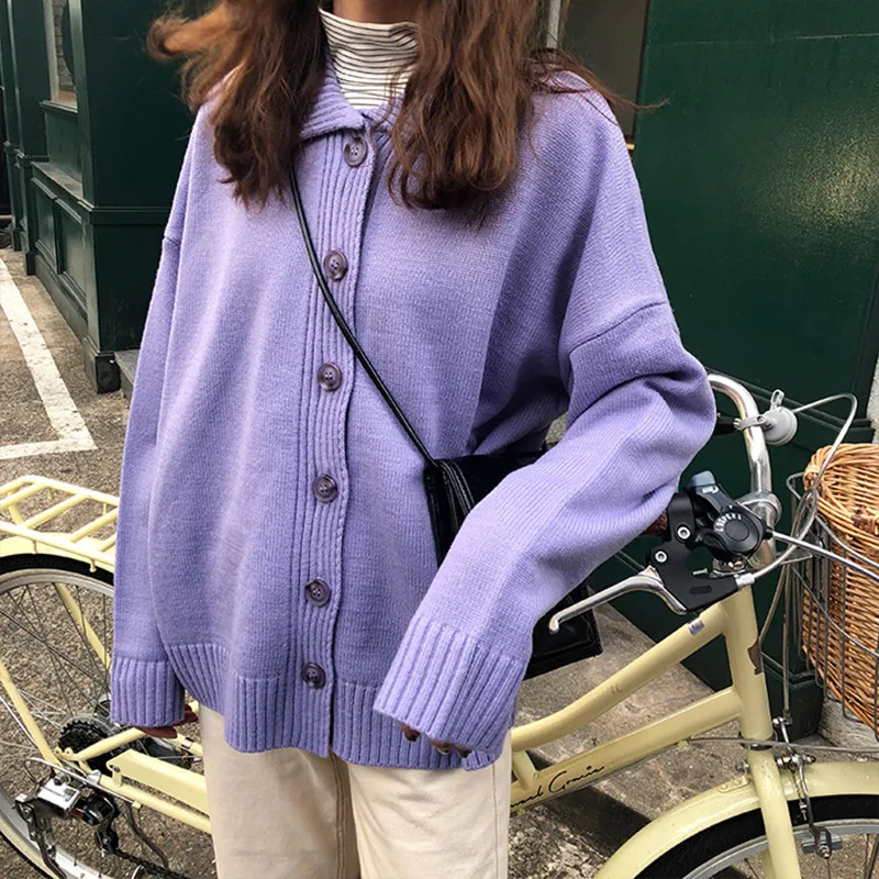 

3 colors 2019 autumn korean style solid color turn down collar single breasted knittd cardigans womens sweaters womens (X886)