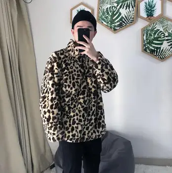 

Hot new Couples leopard sweater men women plus velvet loose comfortable high collar pullover men warm shirt spring coat