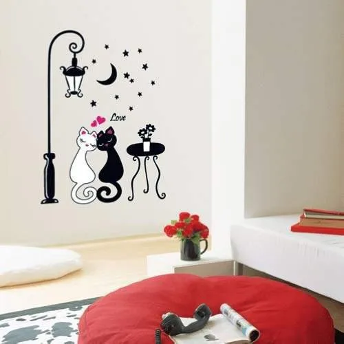 TC920 Cartoon Cute Cat Lovers Black And White Cat Wedding Marriage House Home Sofa Decoration Removable Wall Stickers